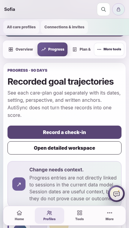 Recorded goal progress in the current Parent / Guardian demo