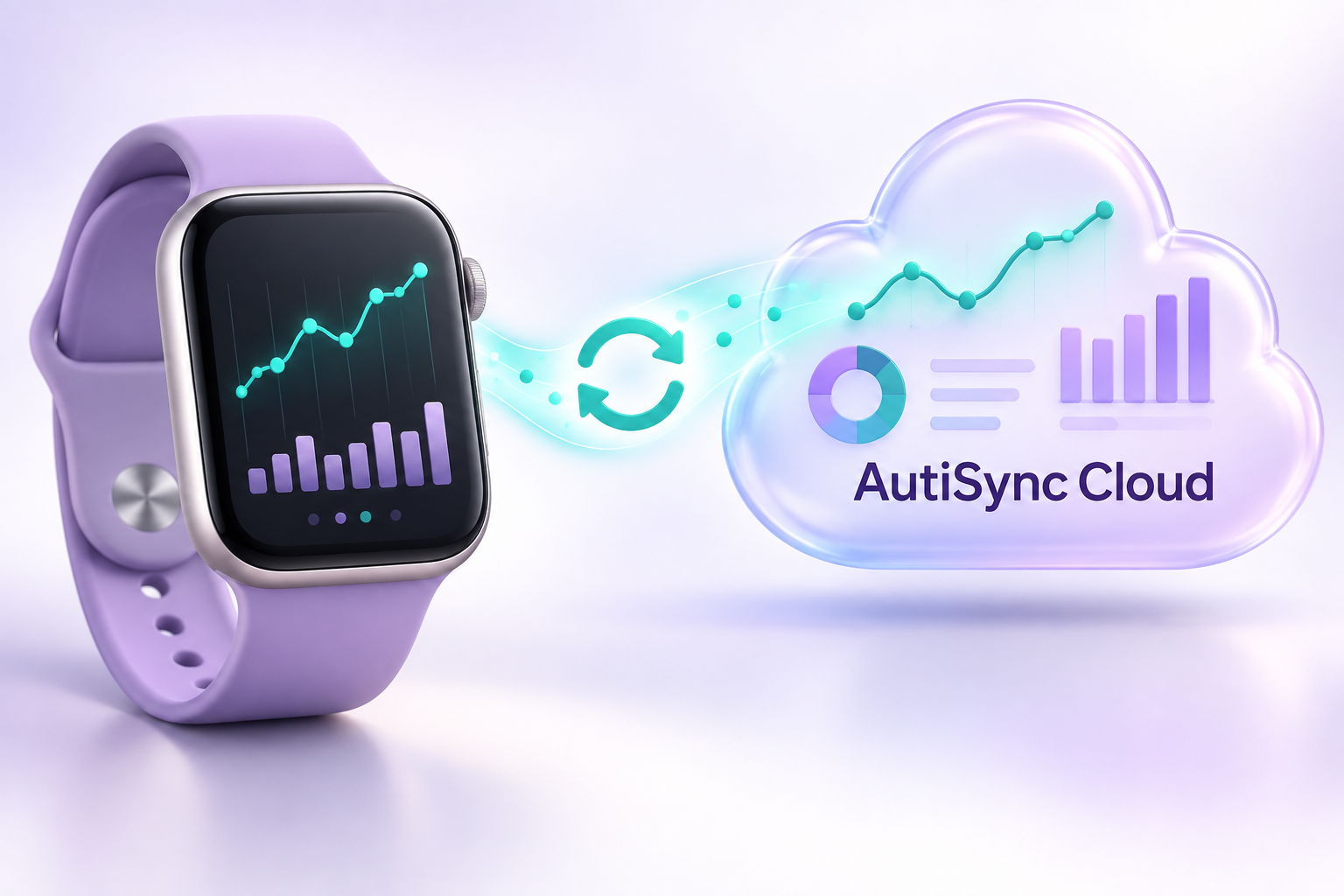 A smartwatch syncing its data charts with AutiSync Cloud.